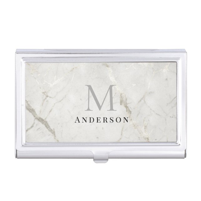 pearl marble masculine double monogram business card case (Front)