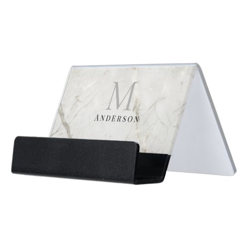 pearl marble masculine double monogram desk business card holder