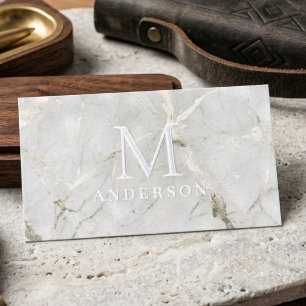 Pearl Marble Masculine Double Monogram Foil Spot Gloss Business Cards