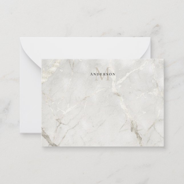Pearl Marble Masculine double monogram Note Card (Front)