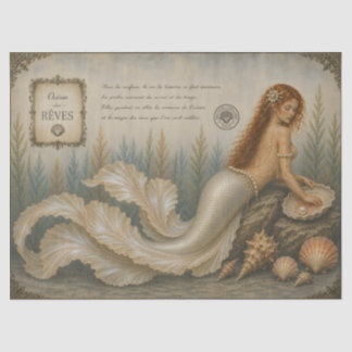 Pearl Mermaid Decoupage Vintage Coastal Siren Tissue Paper