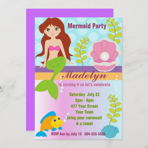 Pearl Mermaid Pool Party Invitation
