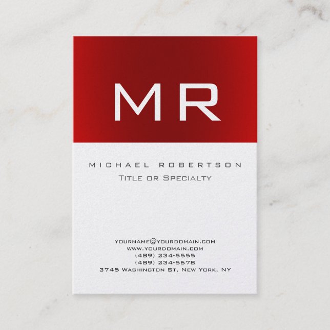 Pearl Monogram Red Striped Clean Business Card (Front)