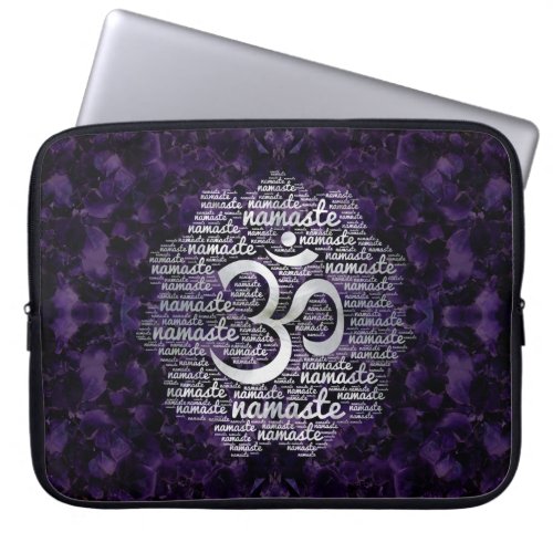 Pearl Namaste Word Art in Lotus with OM symbol Laptop Sleeve