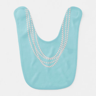 Pearl Necklaces on Reversible Turquoise Purple Bib