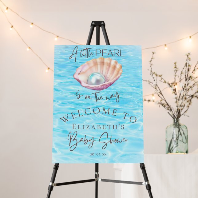 Pearl On the Way Seashell Baby Shower Welcome  Foam Board (In Situ (Stand))