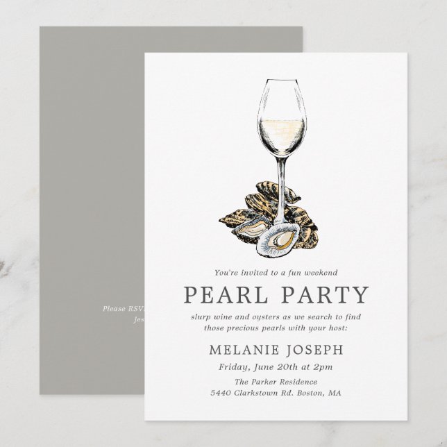 Pearl Party Celebration | Grey Stripes Invitation (Front/Back)