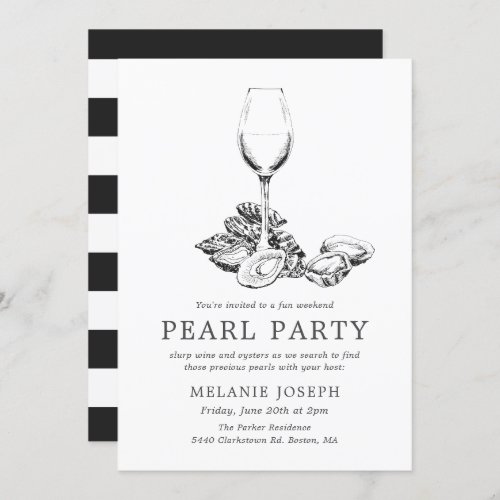 Pearl Party Rehearsal Party BlackWhite Stripes Invitation