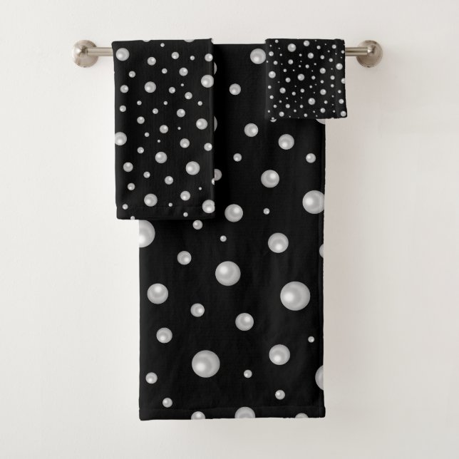 Pearl Pattern on Black Background Bath Towel Set (Insitu)