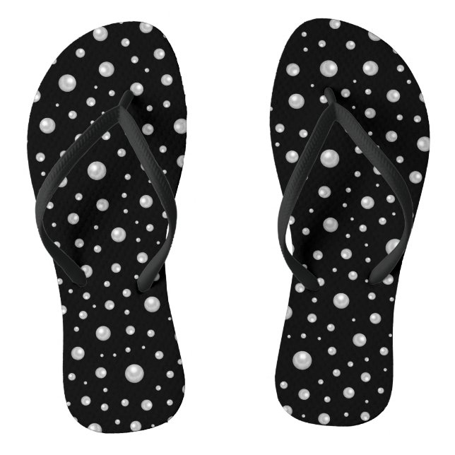 Pearl Pattern on Black Background Flip Flops (Footbed)