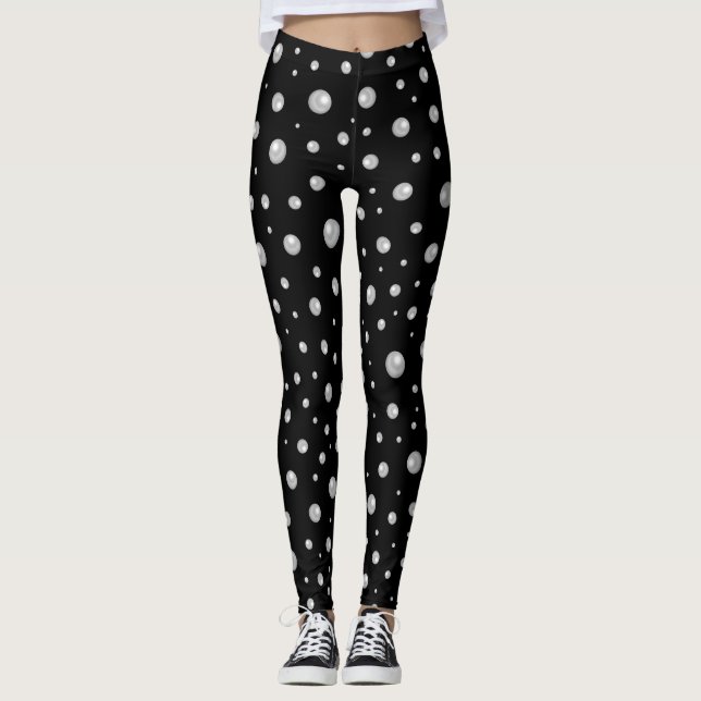 Pearl Pattern on Black Background Leggings (Front)