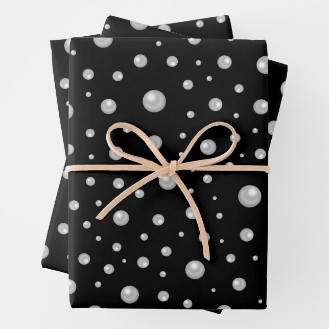 Pearl Pattern on Black Background Wrapping Paper Sheets (In situ)
