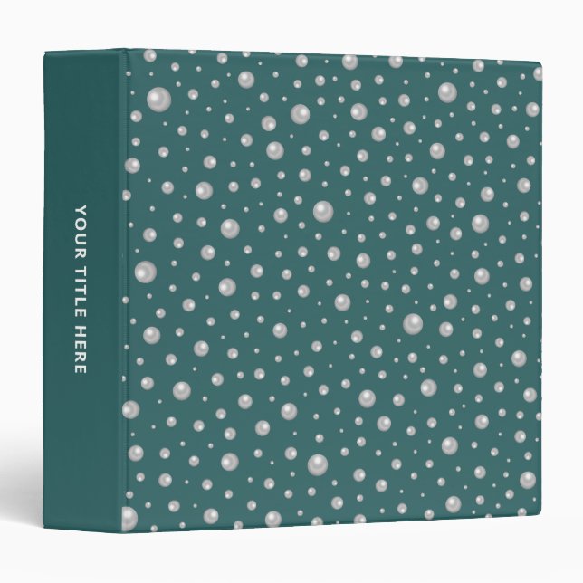 Pearl Pattern on Transformative Teal Background 3 Ring Binder (Front/Spine)