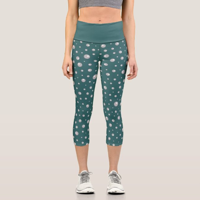 Pearl Pattern on Transformative Teal Background Capri Leggings (Front)