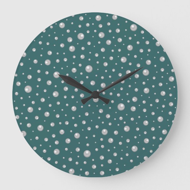 Pearl Pattern on Transformative Teal Background Large Clock (Front)