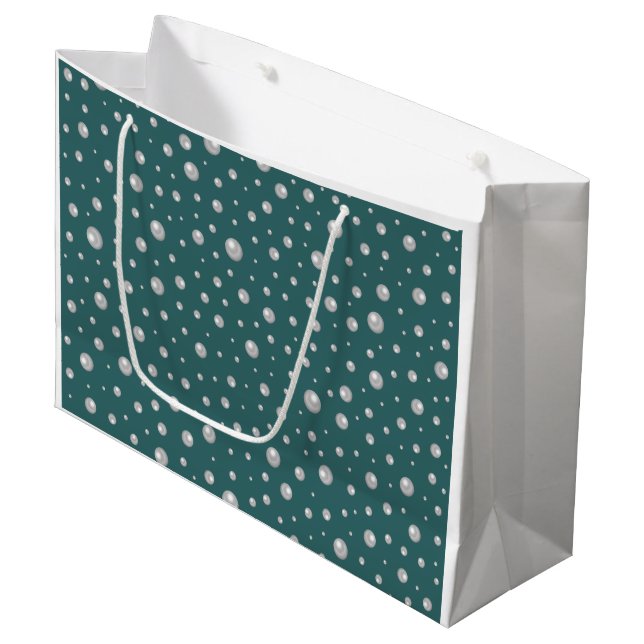 Pearl Pattern on Transformative Teal Background Large Gift Bag (Front Angled)