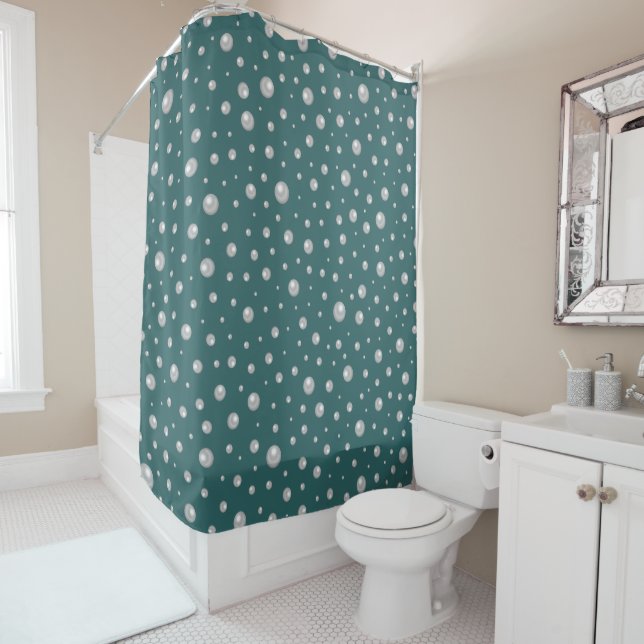 Pearl Pattern on Transformative Teal Background Shower Curtain (In Situ)