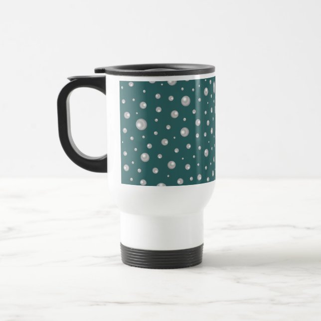 Pearl Pattern on Transformative Teal Background Travel Mug (Left)
