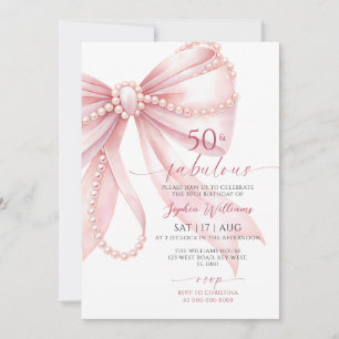 Pearl Pink Bow 50 & Fabulous Birthday Invitation