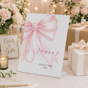 Pearl Pink Bow Wedding Favors Pedestal Sign