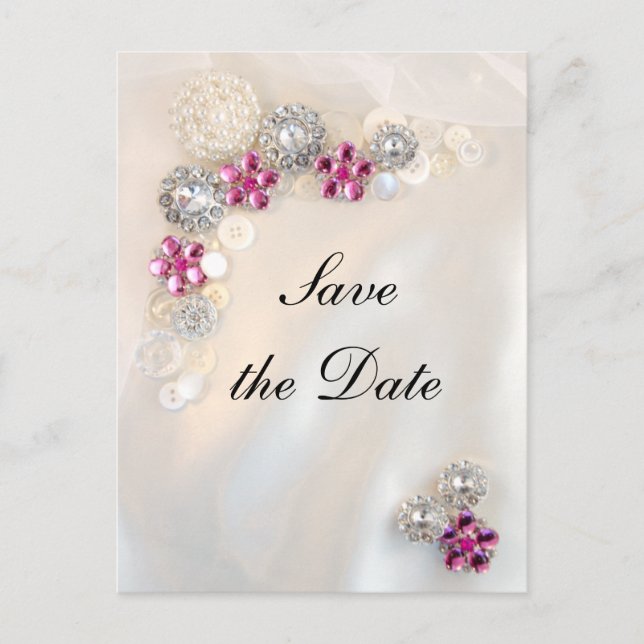 Pearl Pink Diamond Buttons Wedding Save the Date Announcement Postcard (Front)