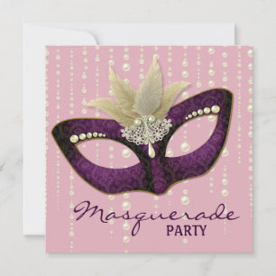 Pearl Pink Masquerade Party Invitations