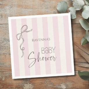 Pearl Pink Stripes Bow Coquette Clean Baby Shower Napkins