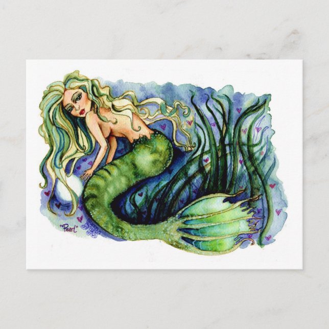 Pearl Pretty Green Mermaid Postcard (Front)