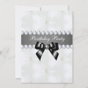 Pearl Quilted & Black Jewel Bow Birthday Invitation