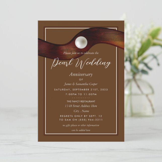 Pearl Ribbon, 30 Year Wedding Anniversary Invitation (Standing Front)