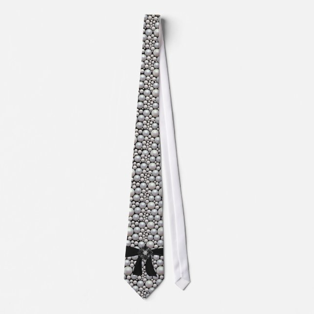 Pearl Ribbon & Rhinestone Neck Tie (Front)