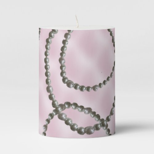 Pearl Ropes on Blush Pink Pillar Candle