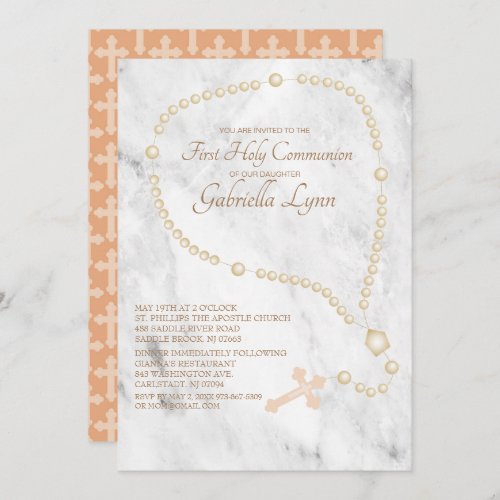 Pearl  Rosary Beads First Holy Communion Invitation