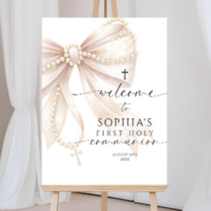 Pearl Rosary Bow First Holy Communion Welcome Sign
