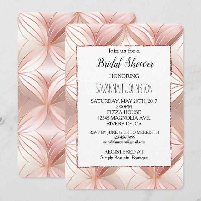 Pearl Rose Gold Abstract Bridal Shower Invitation (Front/Back)