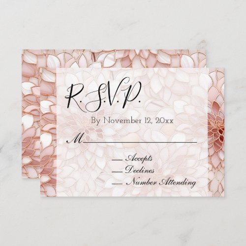 Pearl Rose Gold Abstract Floral Wedding RSVP Enclosure Card