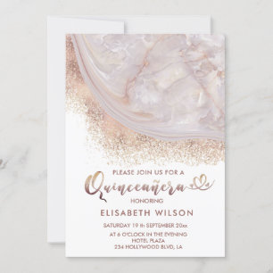 Pearl rose gold marble agate calligraphy invitation