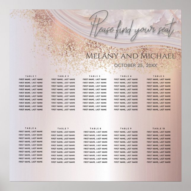 Pearl rose gold marble agate calligraphy metallic poster (Front)