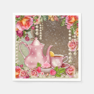 Pearl Rose Tea Party Bridal Shower Paper Napkins