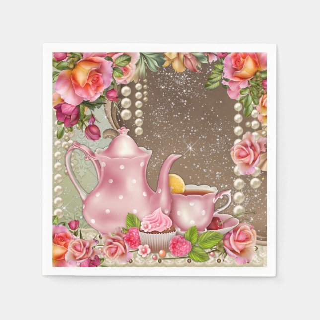 Pearl Rose Tea Party Bridal Shower Paper Napkins (Front)