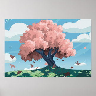 Pearl’s Tree: Stylized Cherry Blossom Landscape Poster