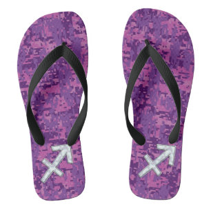 Pearl Sagittarius Zodiac Sign Fuchsia Digital Camo Flip Flops