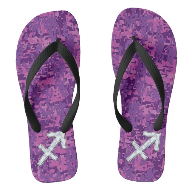 Pearl Sagittarius Zodiac Sign Fuchsia Digital Camo Flip Flops (Footbed)
