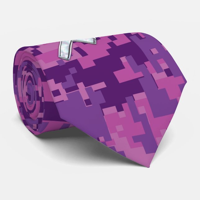 Pearl Sagittarius Zodiac Sign Fuchsia Digital Camo Neck Tie (Rolled)