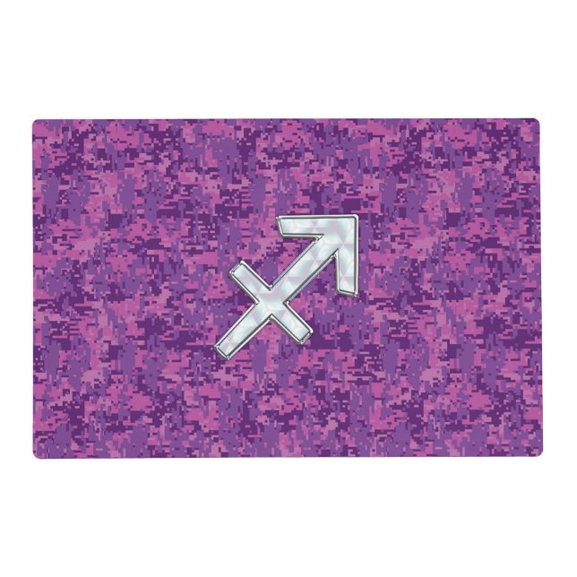 Pearl Sagittarius Zodiac Sign Fuchsia Digital Camo Placemat (Front)