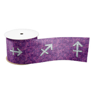 Pearl Sagittarius Zodiac Sign Fuchsia Digital Camo Satin Ribbon