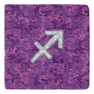 Pearl Sagittarius Zodiac Sign Fuchsia Digital Camo Trivet