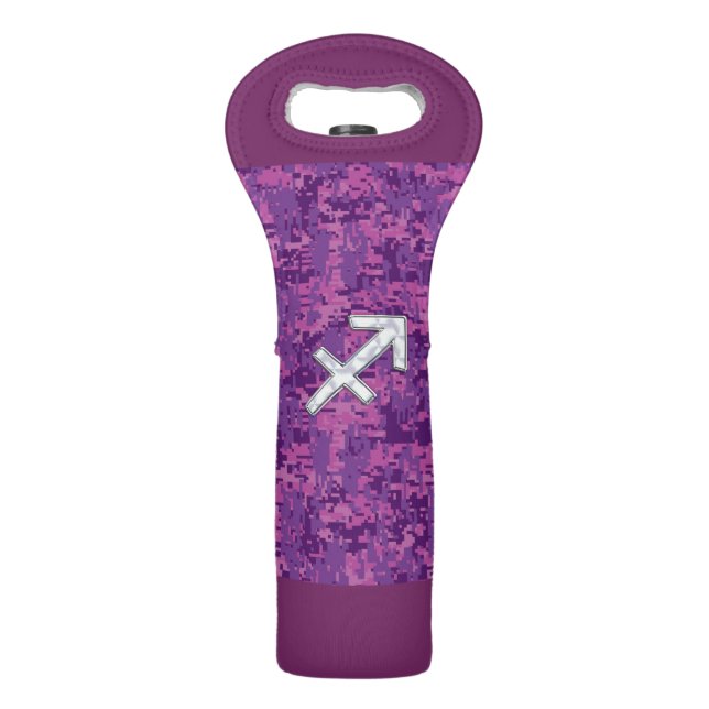 Pearl Sagittarius Zodiac Sign Fuchsia Digital Camo Wine Bag (Front)
