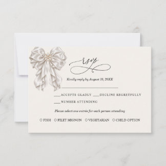 Pearl Satin Bow Elegant Wedding RSVP Card