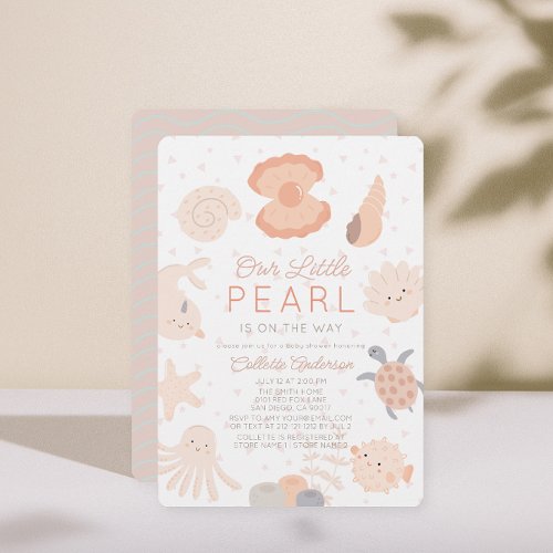 Pearl Seashell Creatures Pink Girl Baby Shower Invitation
